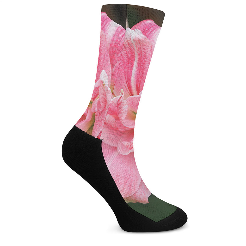 Pink Amaryllis Print Crew Socks