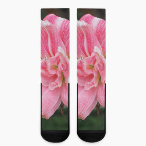 Pink Amaryllis Print Crew Socks