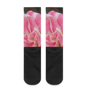 Pink Amaryllis Print Crew Socks