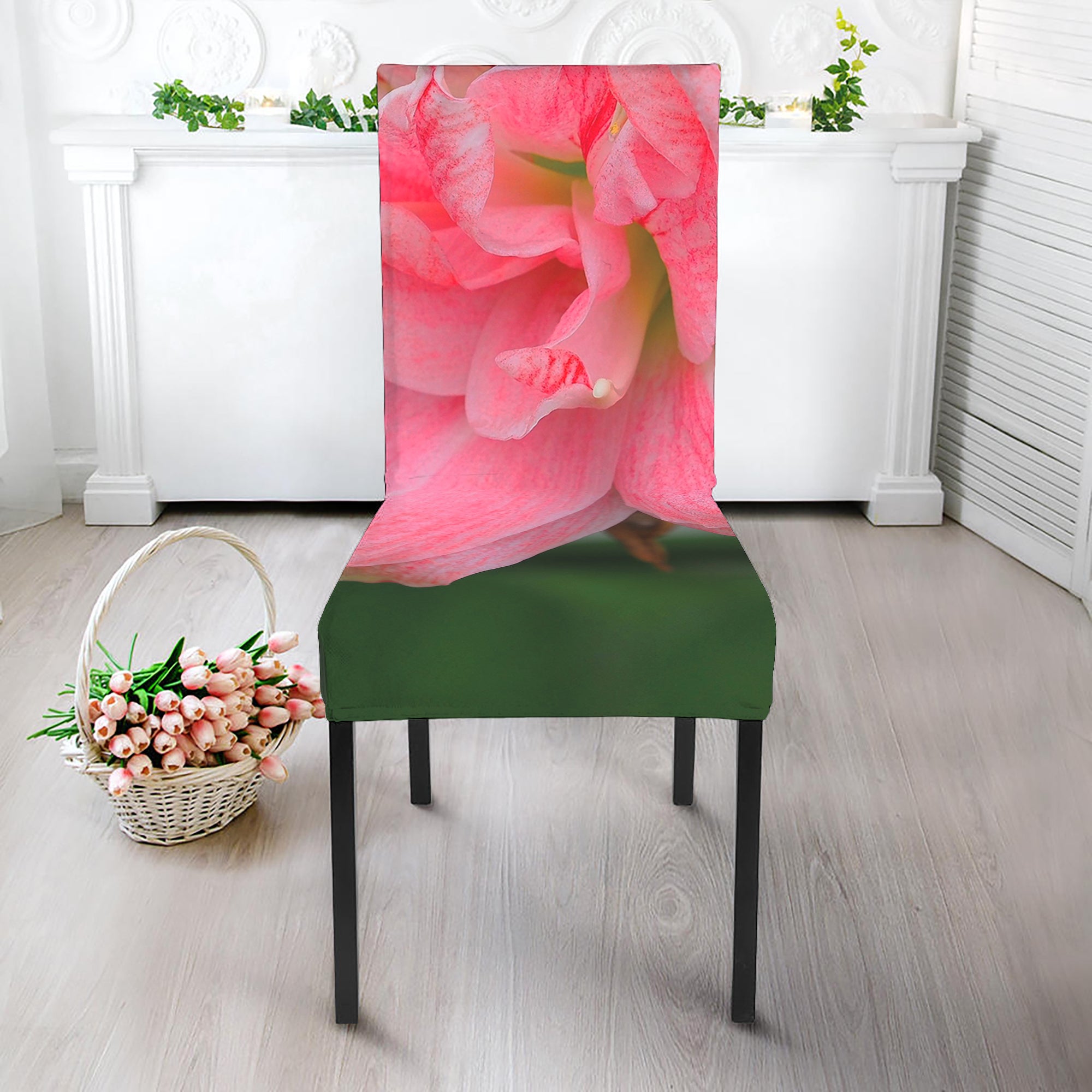 Pink Amaryllis Print Dining Chair Slipcover