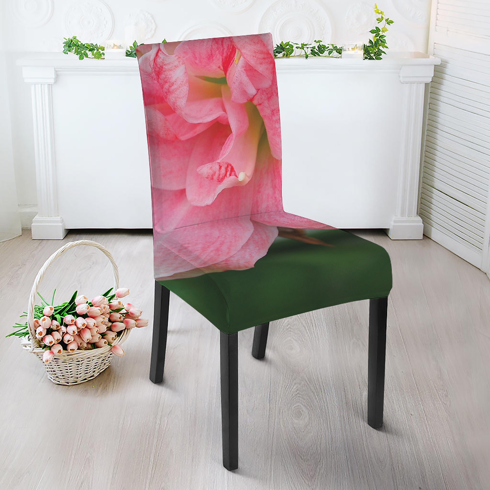 Pink Amaryllis Print Dining Chair Slipcover