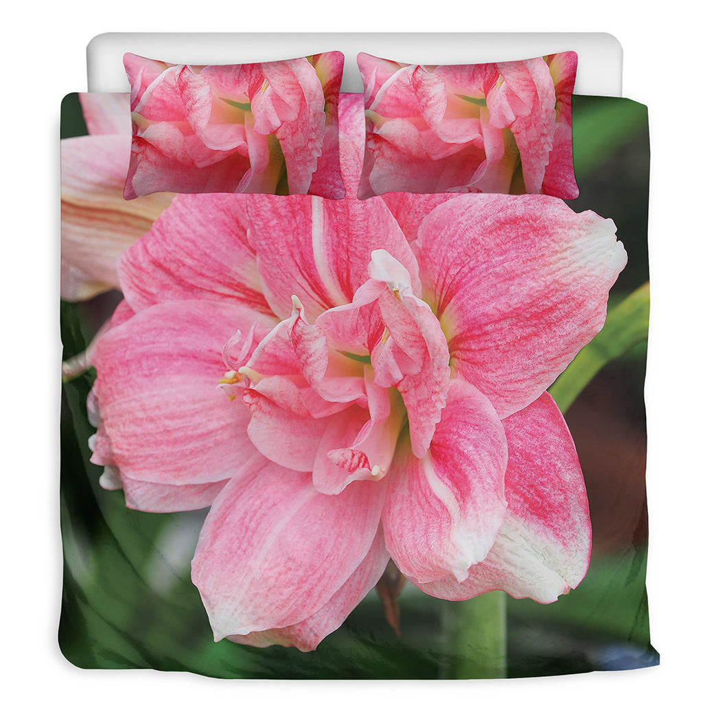 Pink Amaryllis Print Duvet Cover Bedding Set