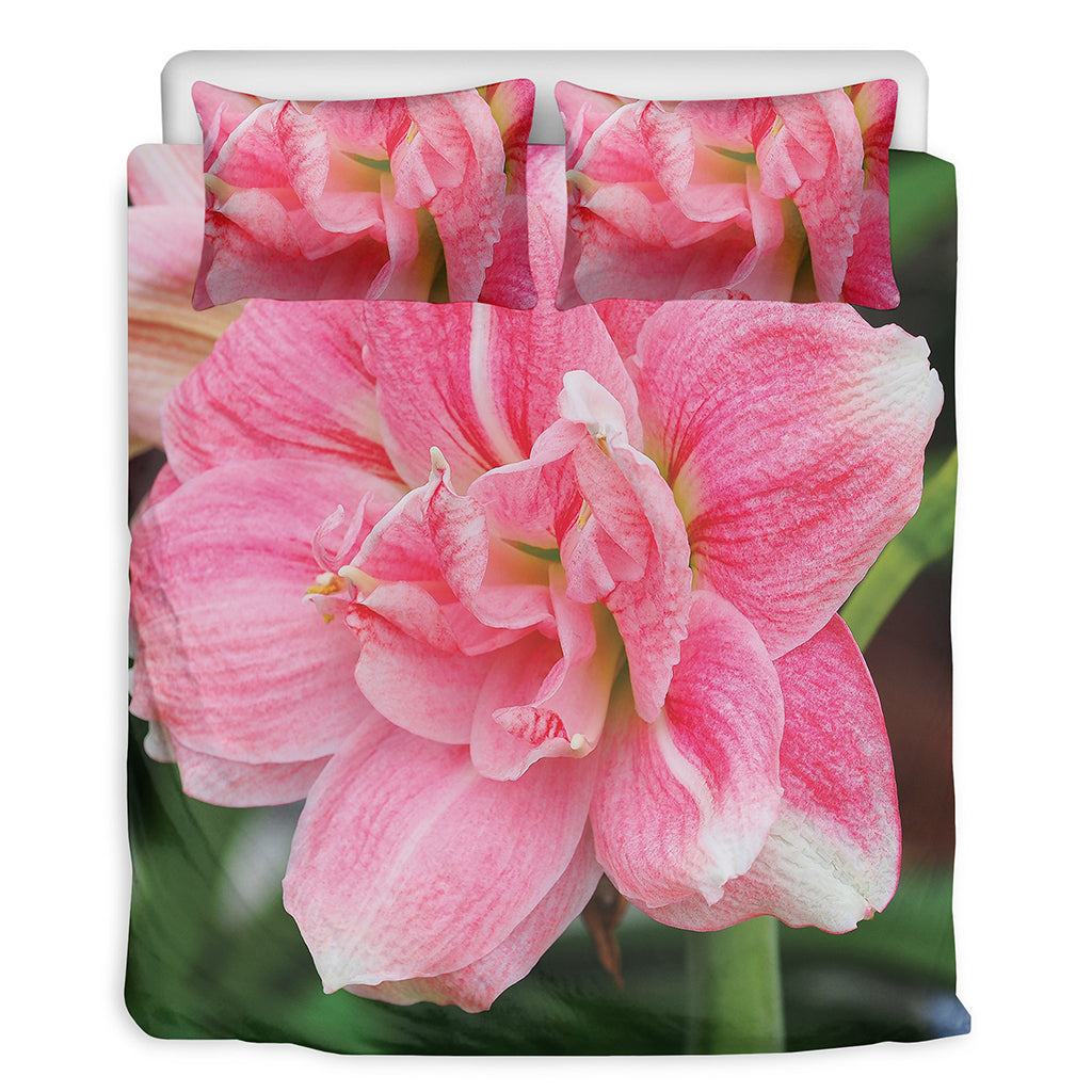 Pink Amaryllis Print Duvet Cover Bedding Set
