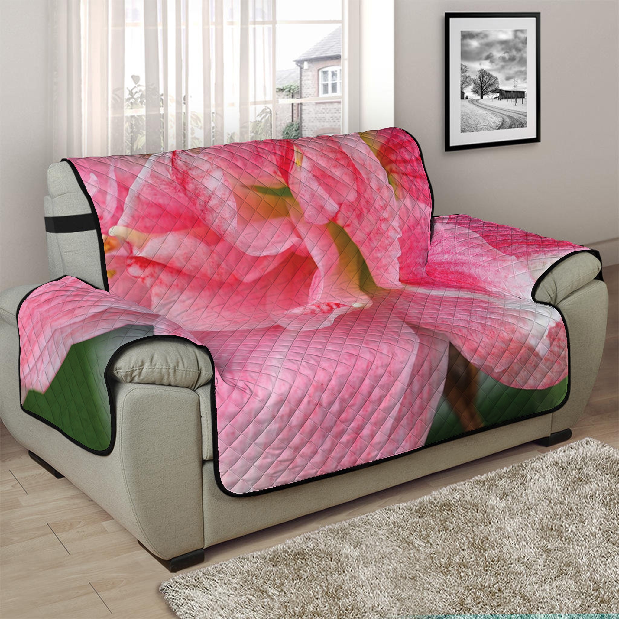 Pink Amaryllis Print Half Sofa Protector