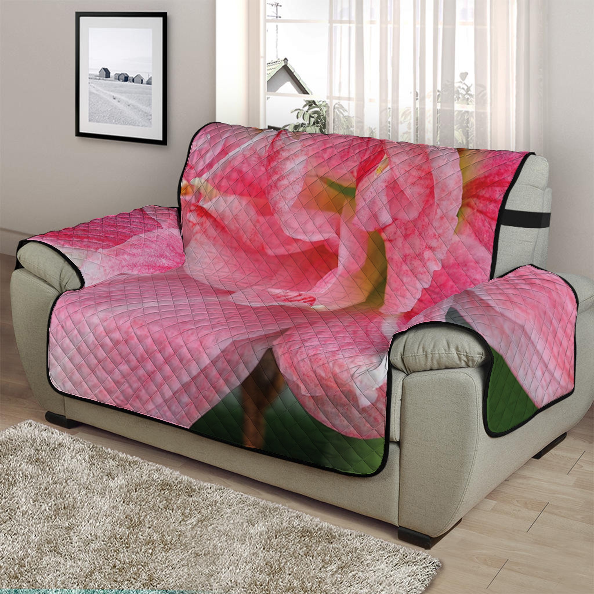 Pink Amaryllis Print Half Sofa Protector