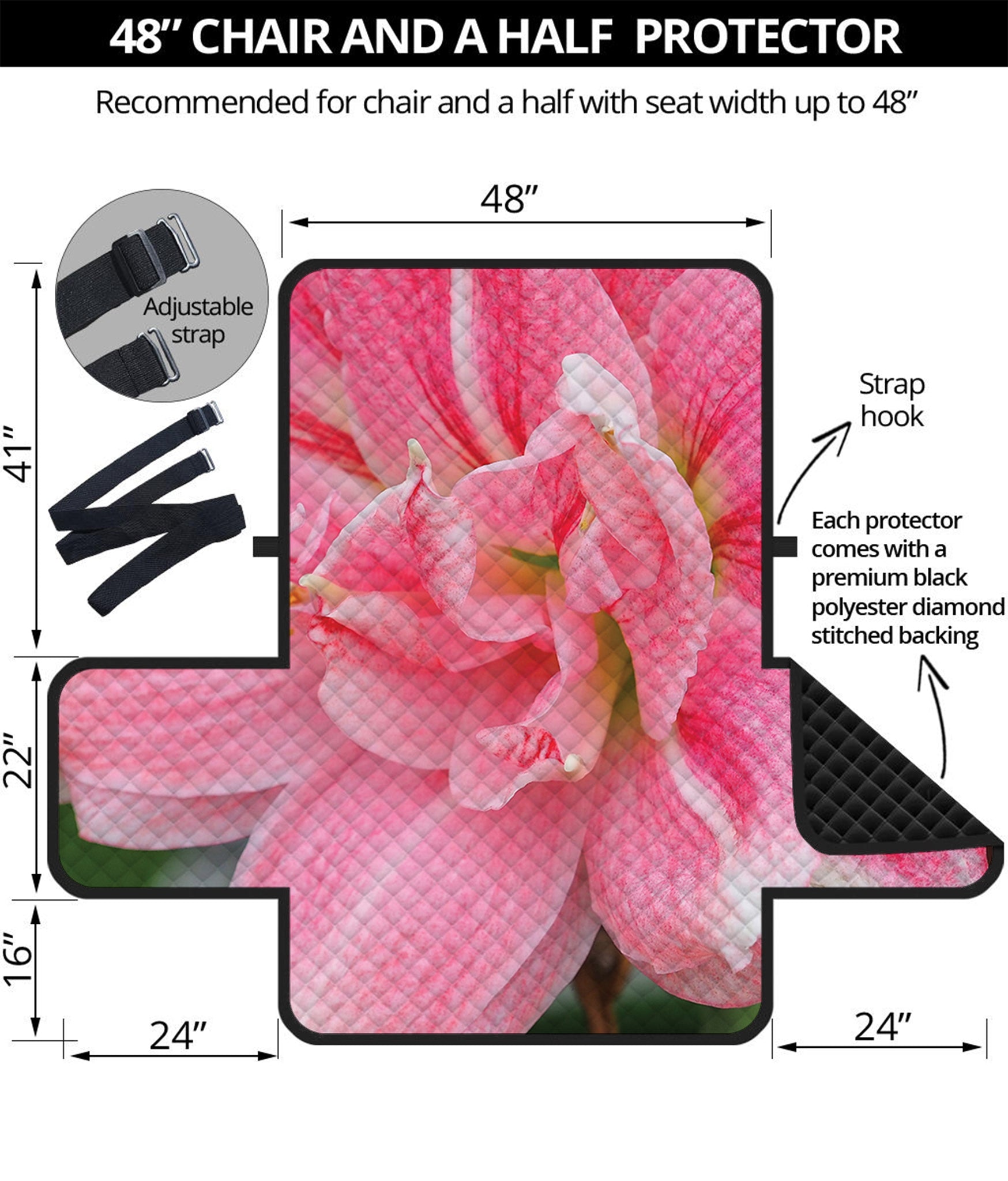 Pink Amaryllis Print Half Sofa Protector