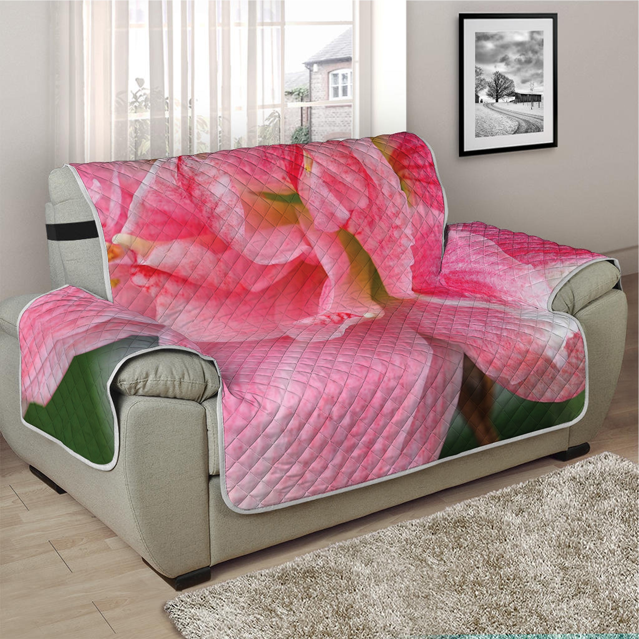 Pink Amaryllis Print Half Sofa Protector