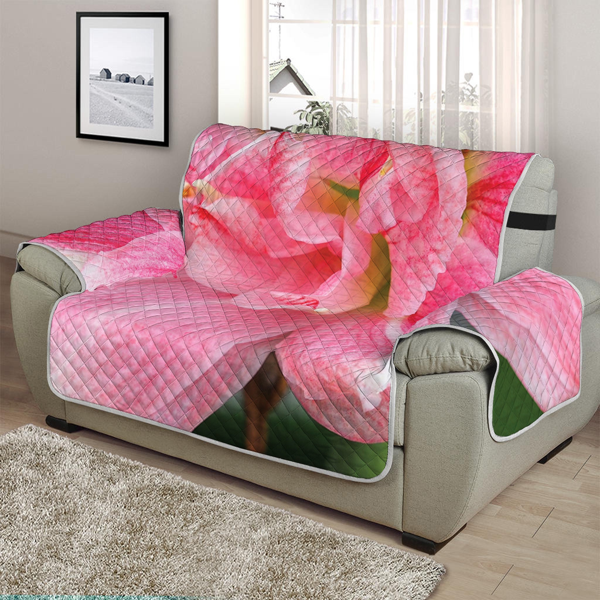 Pink Amaryllis Print Half Sofa Protector