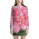 Pink Amaryllis Print Hoodie Dress