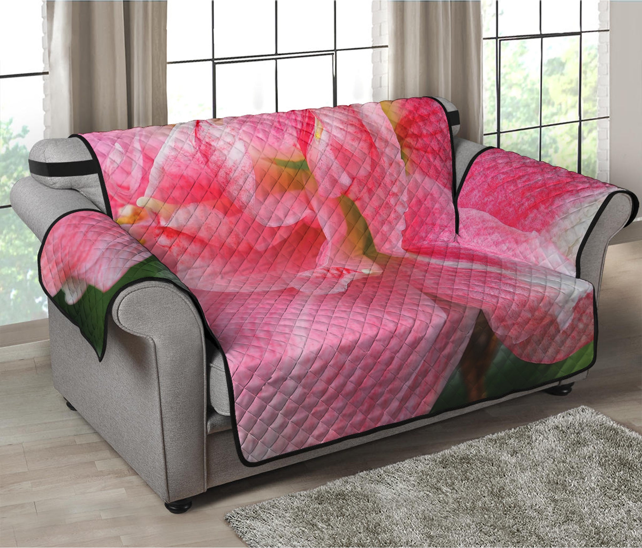 Pink Amaryllis Print Loveseat Protector