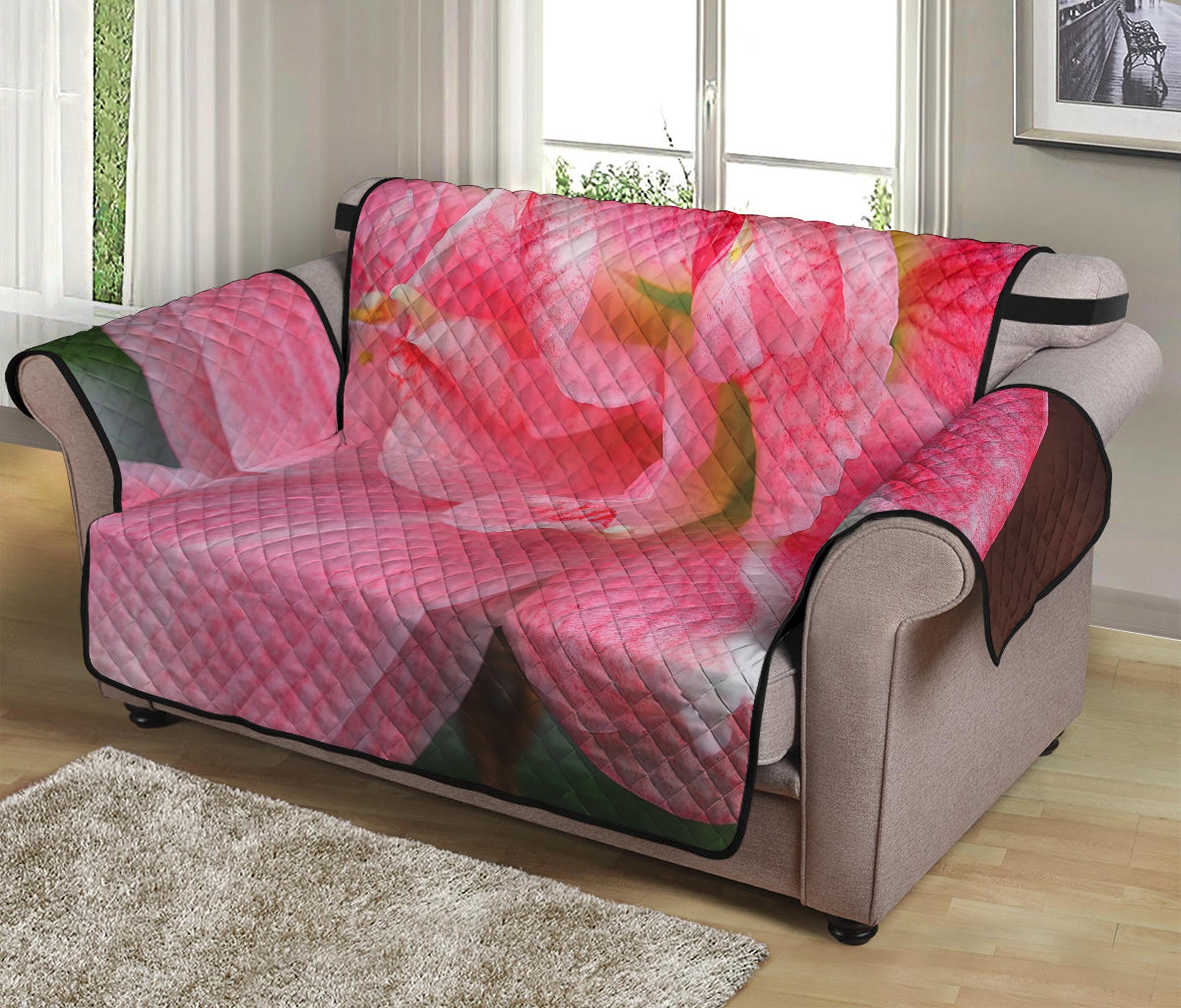 Pink Amaryllis Print Loveseat Protector