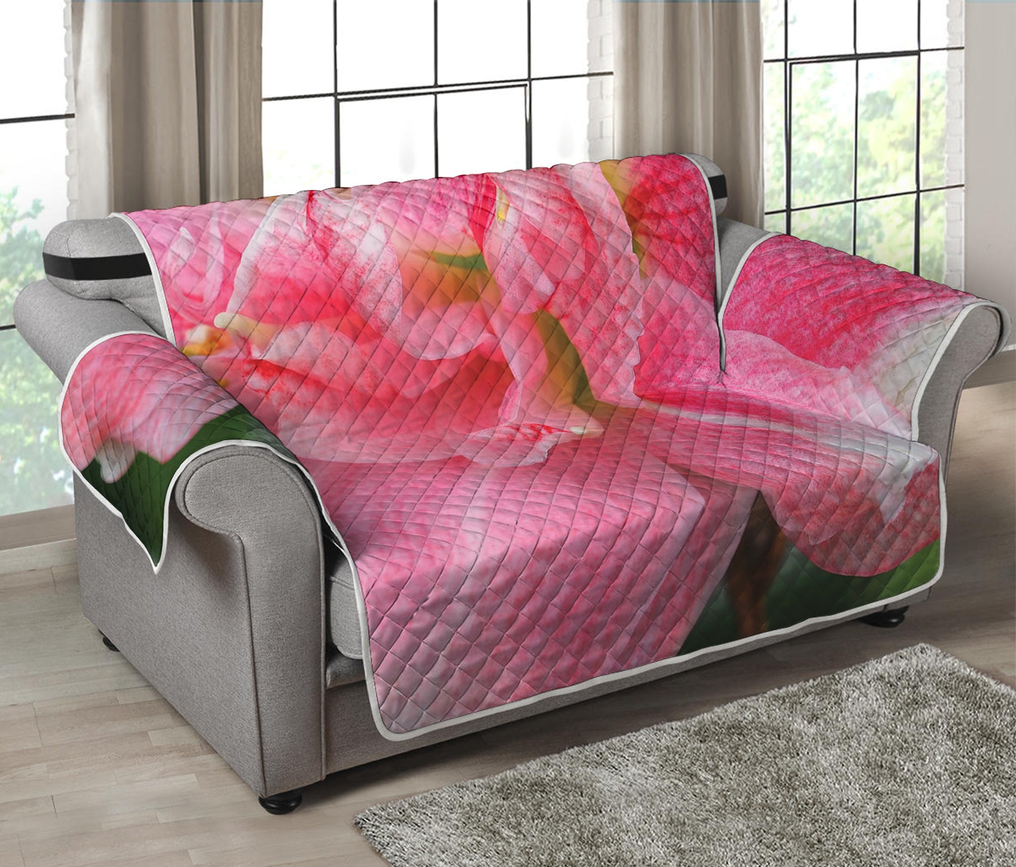 Pink Amaryllis Print Loveseat Protector