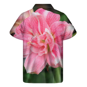 Pink Amaryllis Print Men's Short Sleeve Shirt