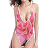 Pink Amaryllis Print One Piece High Cut Swimsuit