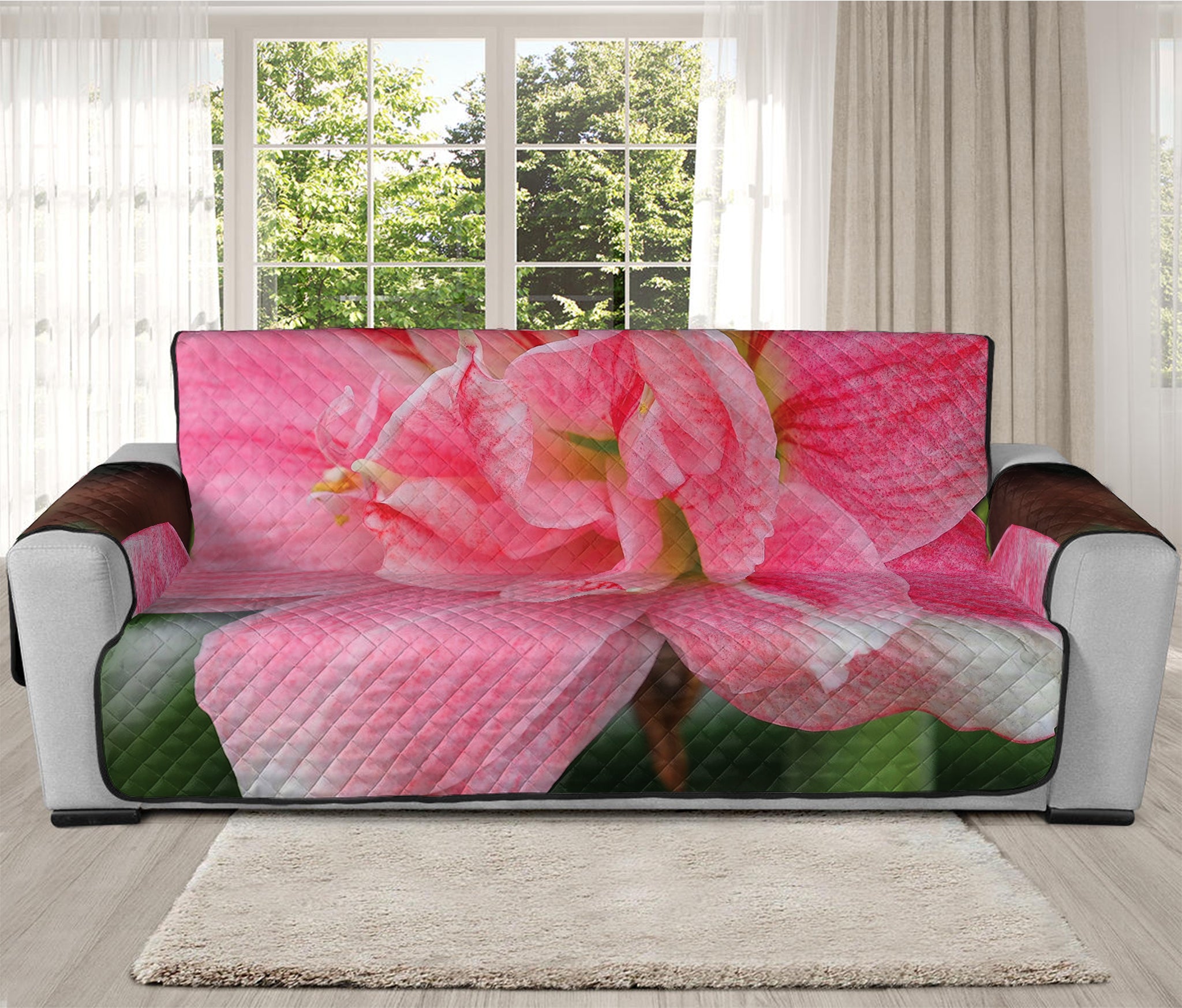 Pink Amaryllis Print Oversized Sofa Protector