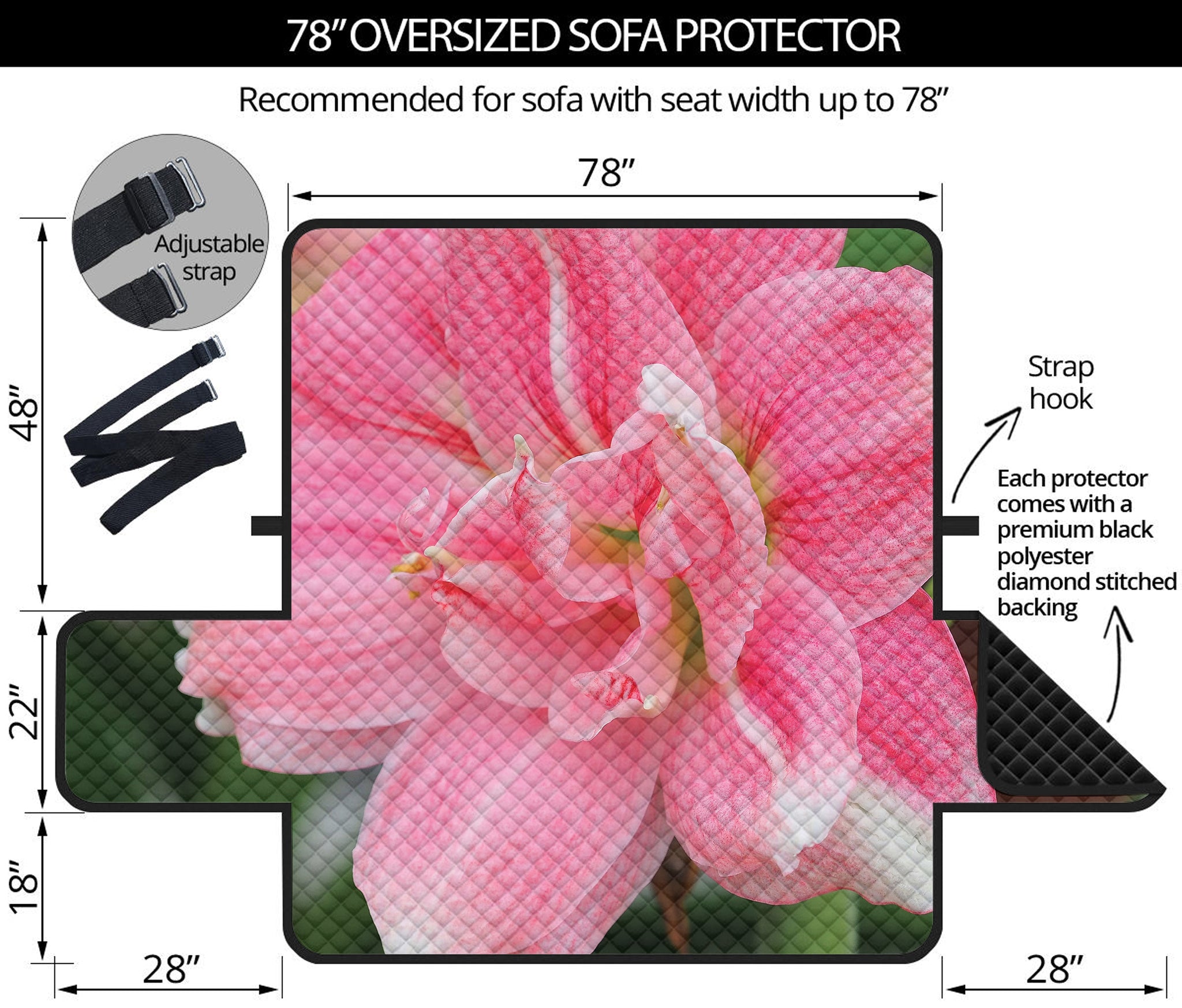 Pink Amaryllis Print Oversized Sofa Protector