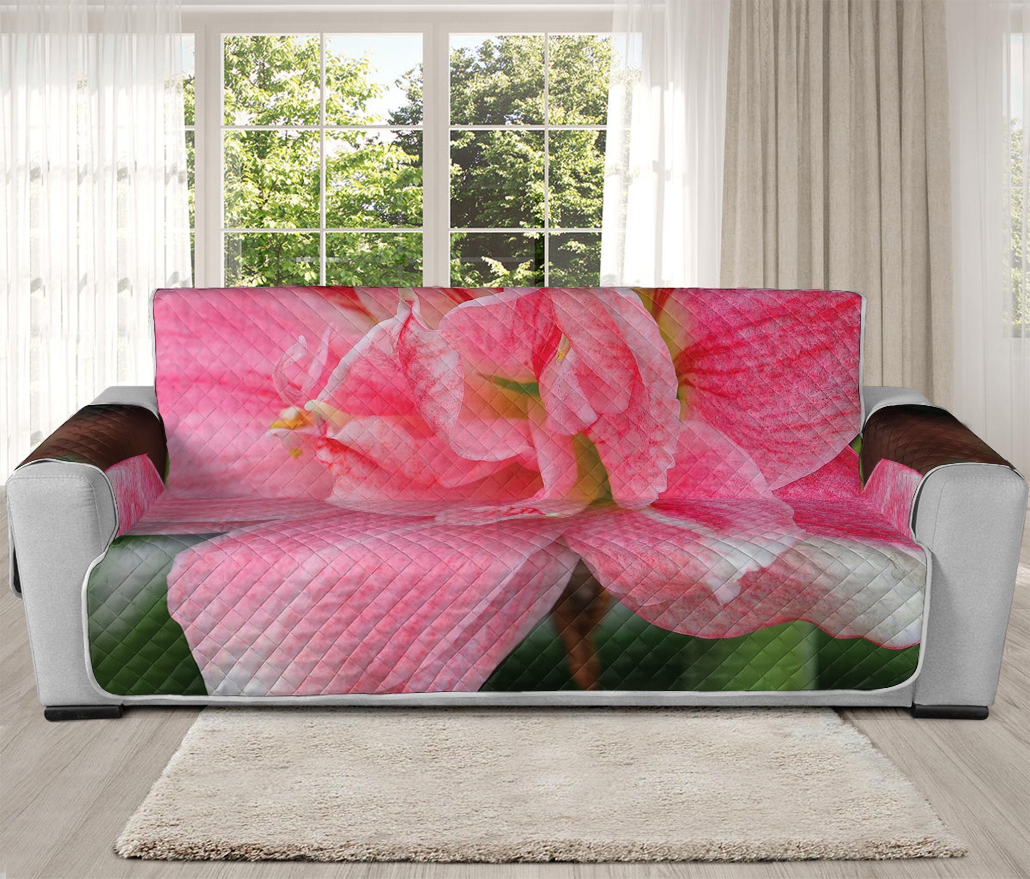 Pink Amaryllis Print Oversized Sofa Protector