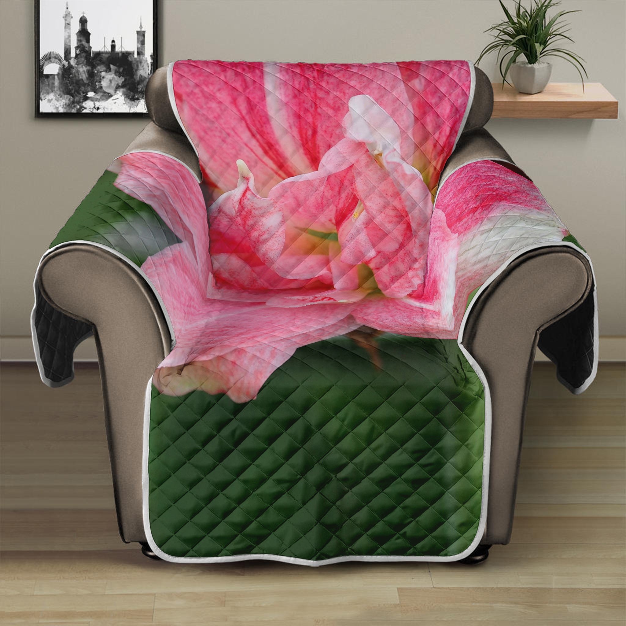 Pink Amaryllis Print Recliner Protector