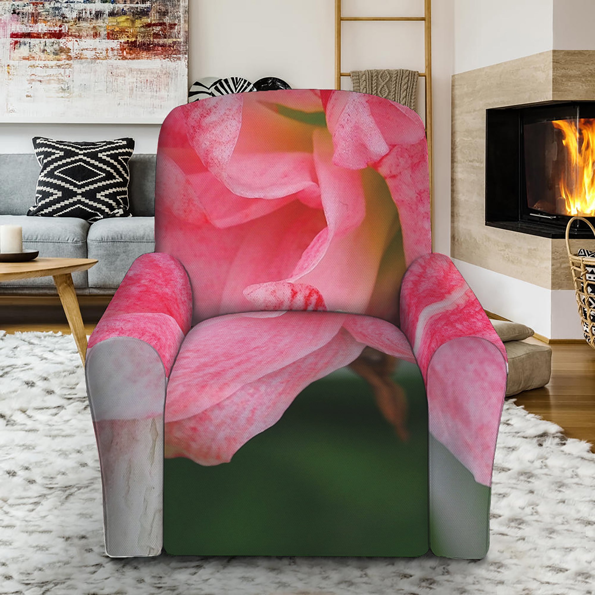 Pink Amaryllis Print Recliner Slipcover