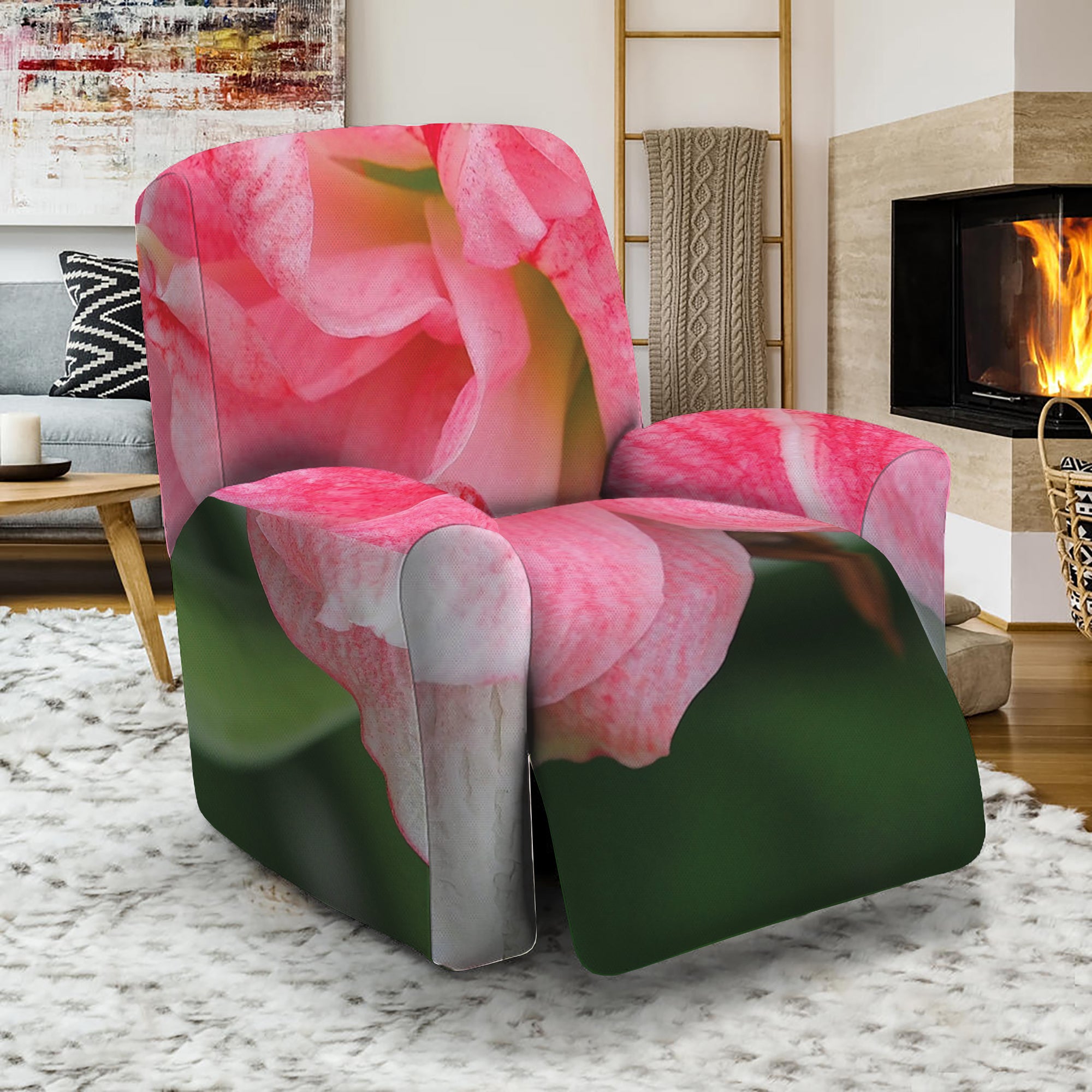 Pink Amaryllis Print Recliner Slipcover