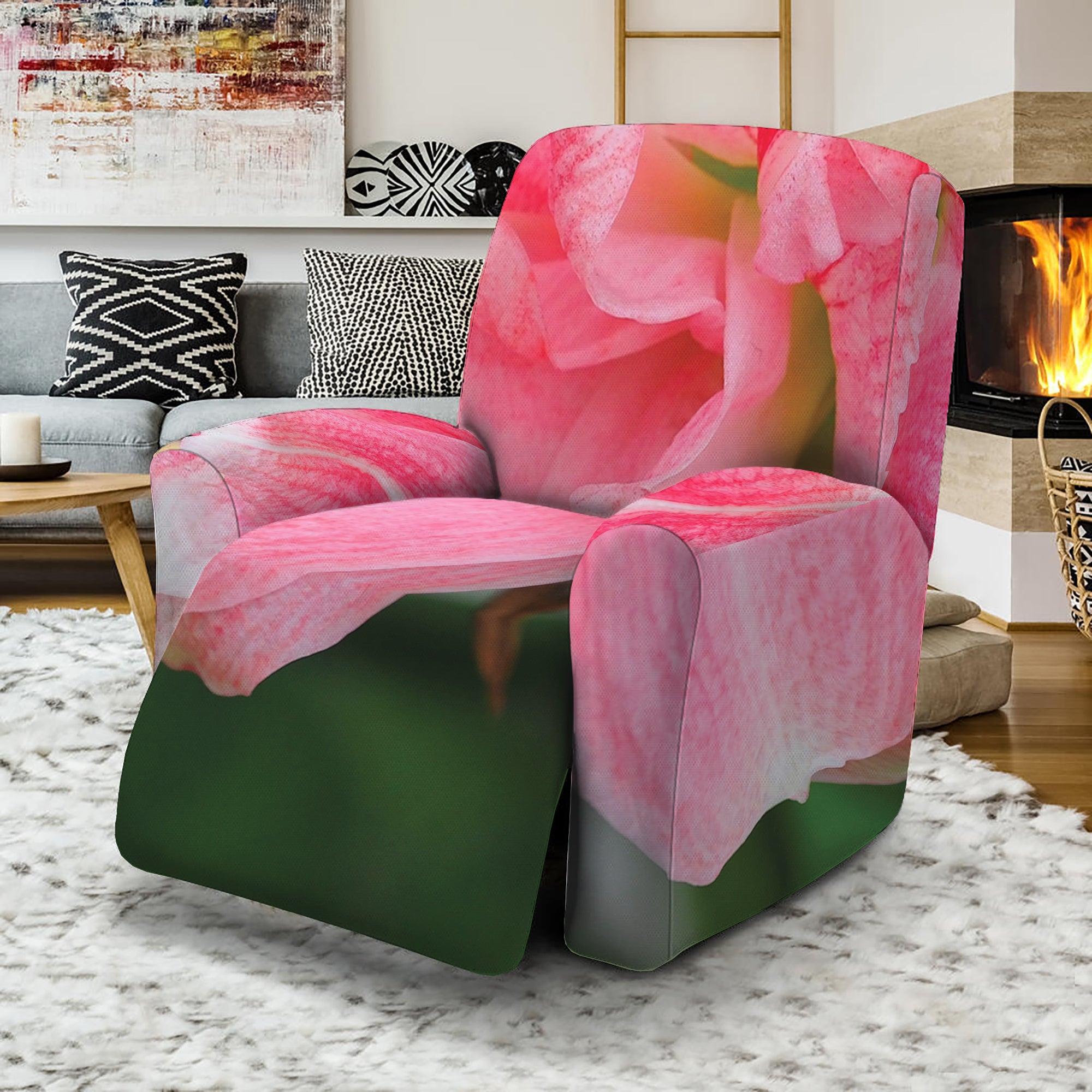 Pink Amaryllis Print Recliner Slipcover