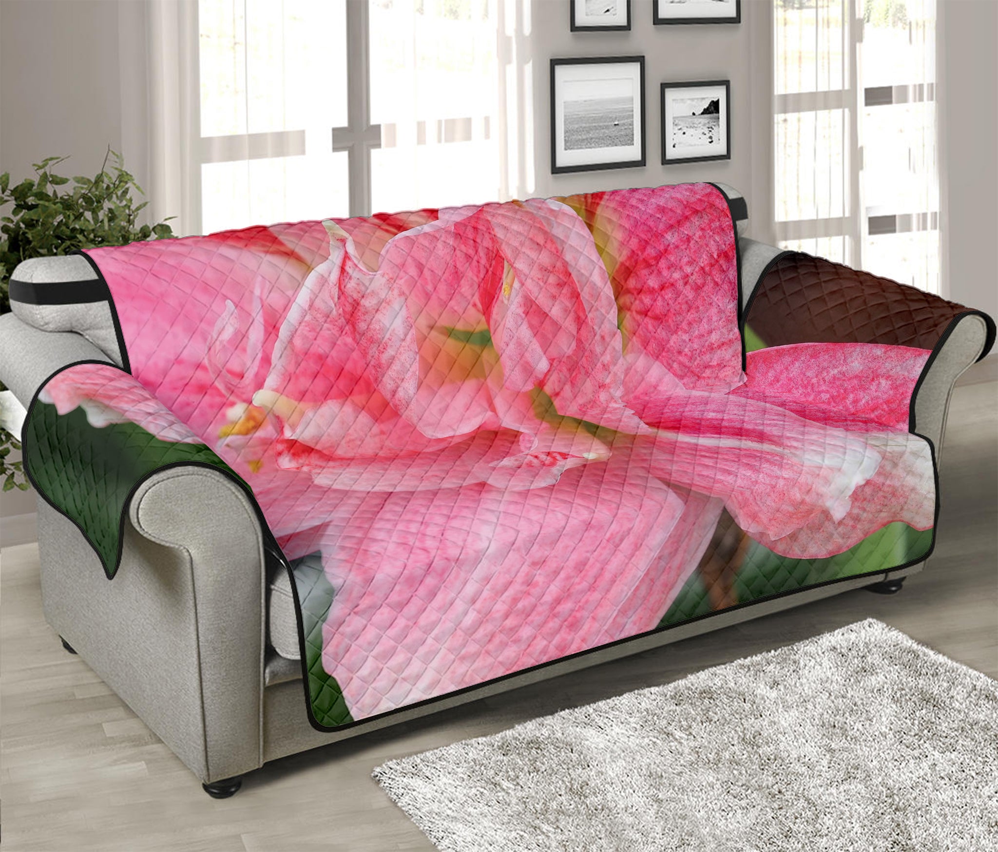 Pink Amaryllis Print Sofa Protector