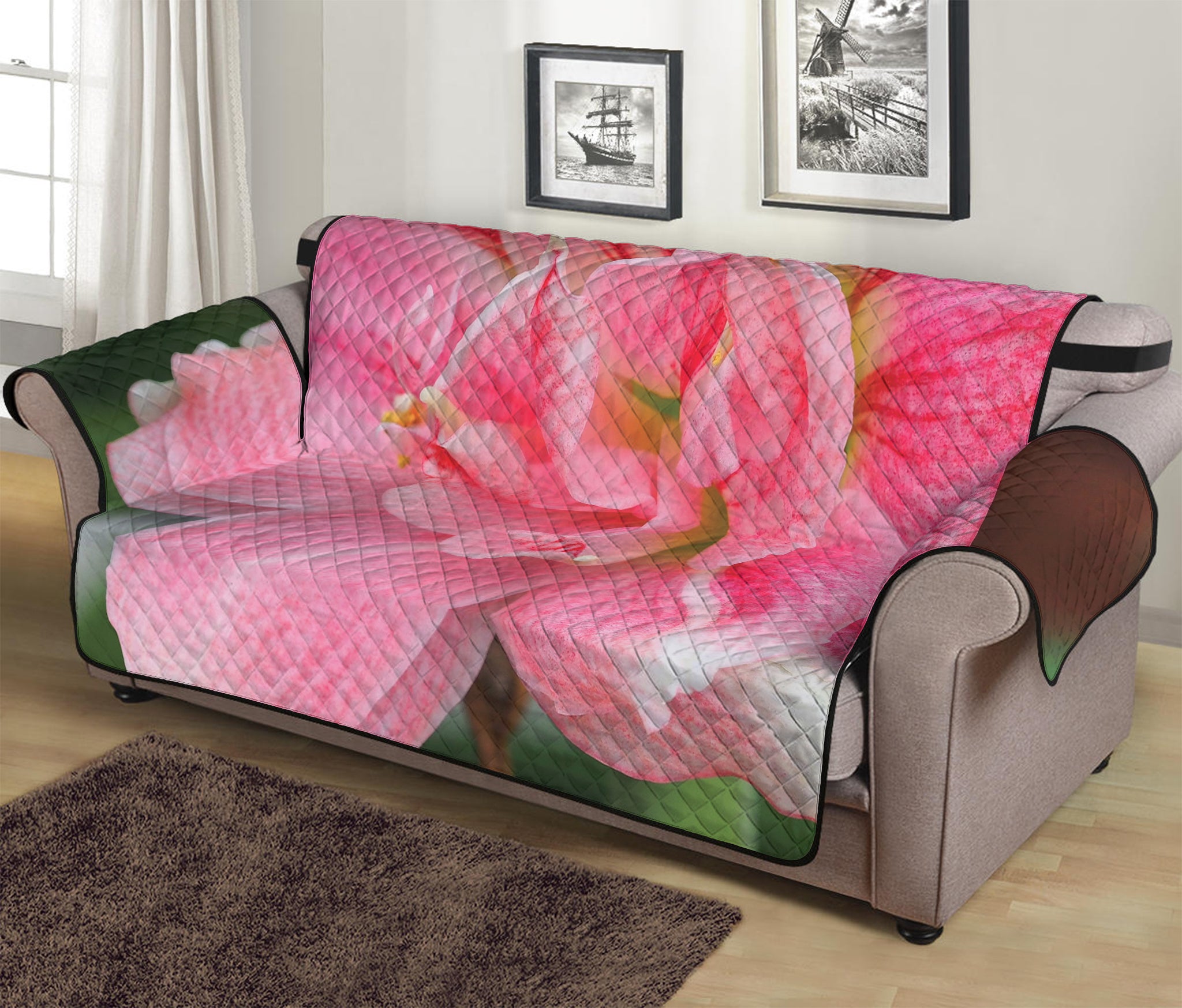 Pink Amaryllis Print Sofa Protector