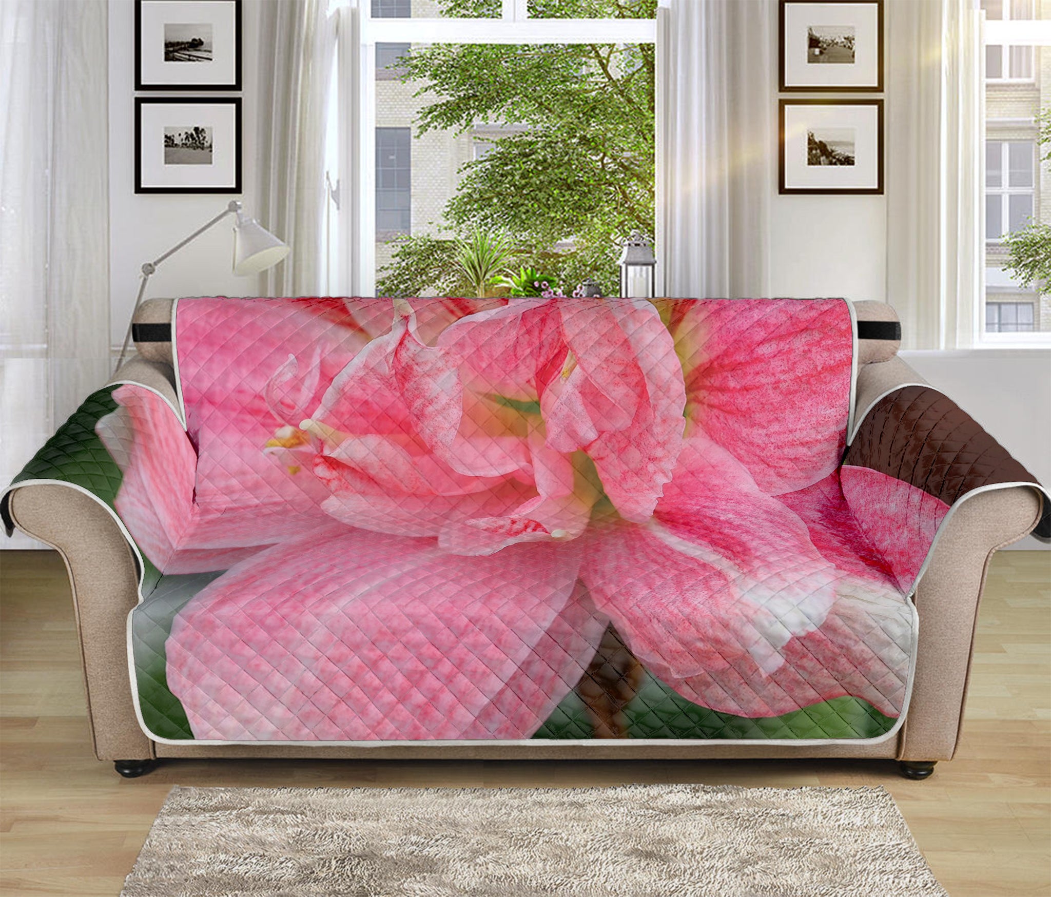 Pink Amaryllis Print Sofa Protector