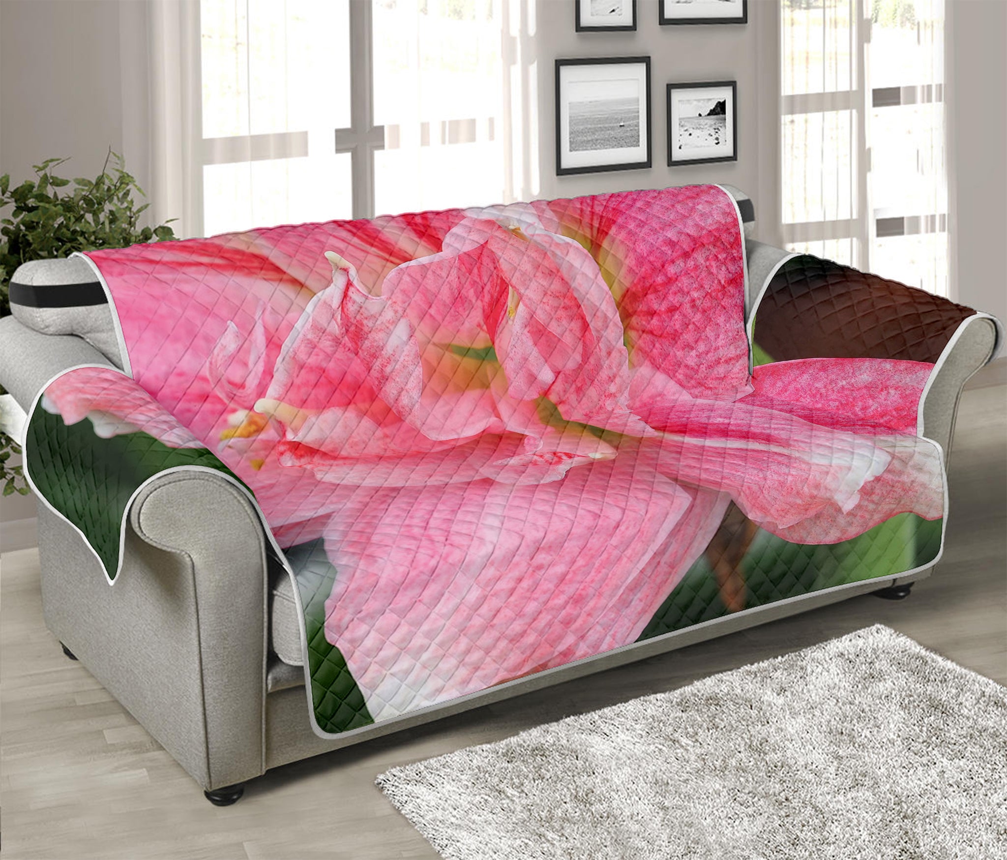 Pink Amaryllis Print Sofa Protector