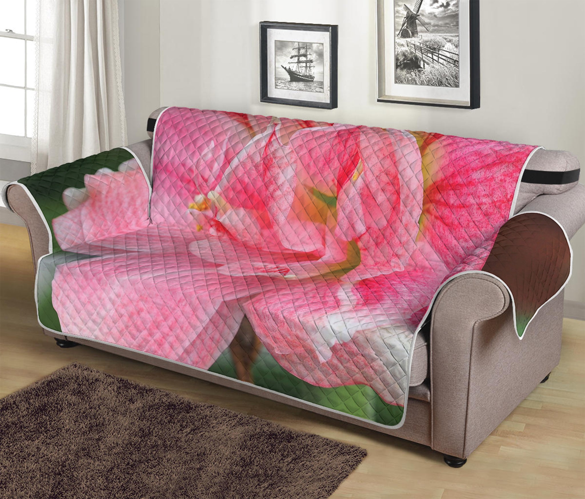 Pink Amaryllis Print Sofa Protector