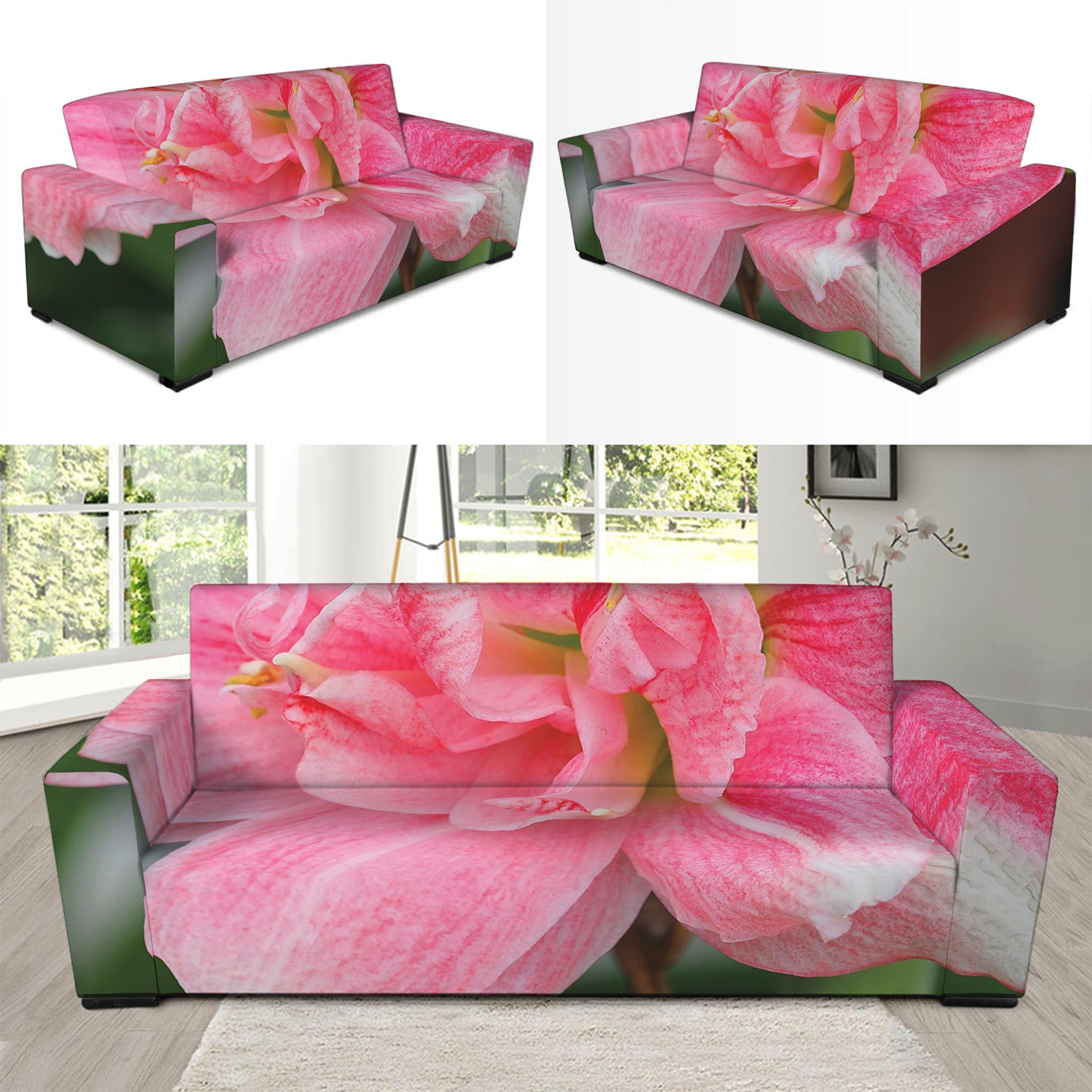 Pink Amaryllis Print Sofa Slipcover