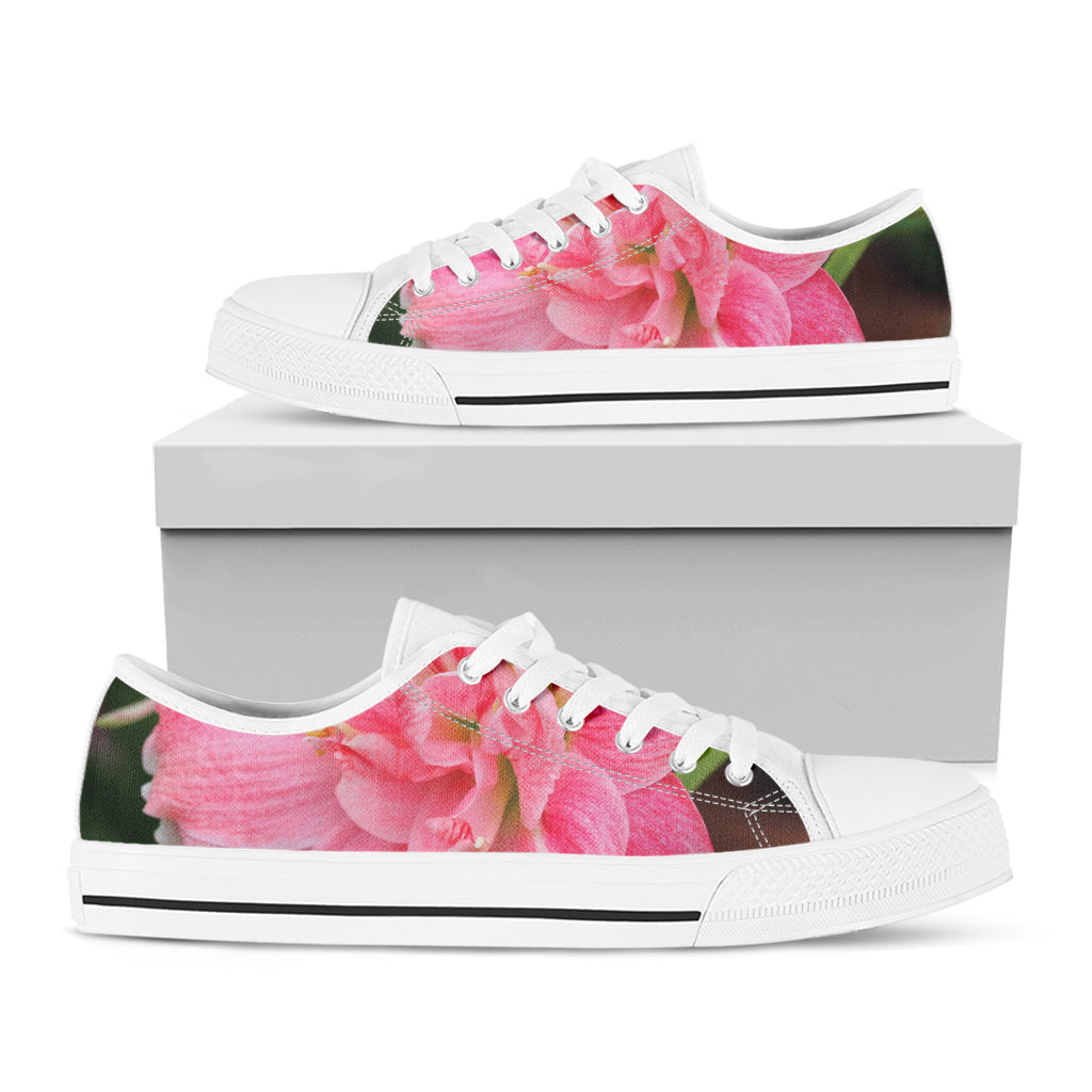 Pink Amaryllis Print White Low Top Shoes