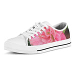 Pink Amaryllis Print White Low Top Shoes