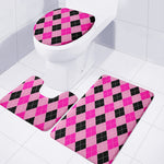 Pink And Black Argyle Pattern Print 3 Piece Bath Mat Set