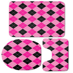 Pink And Black Argyle Pattern Print 3 Piece Bath Mat Set