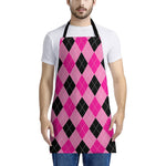 Pink And Black Argyle Pattern Print Apron