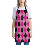 Pink And Black Argyle Pattern Print Apron