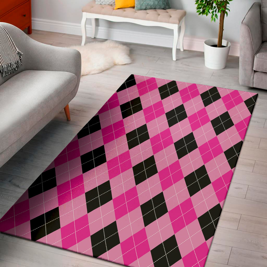 Pink And Black Argyle Pattern Print Area Rug