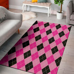 Pink And Black Argyle Pattern Print Area Rug