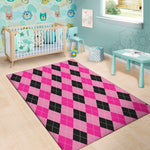 Pink And Black Argyle Pattern Print Area Rug