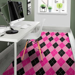 Pink And Black Argyle Pattern Print Area Rug
