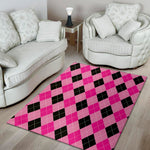 Pink And Black Argyle Pattern Print Area Rug