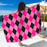 Pink And Black Argyle Pattern Print Beach Sarong Wrap