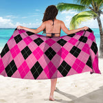 Pink And Black Argyle Pattern Print Beach Sarong Wrap