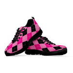 Pink And Black Argyle Pattern Print Black Sneakers