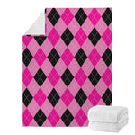 Pink And Black Argyle Pattern Print Blanket