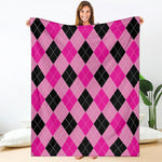 Pink And Black Argyle Pattern Print Blanket