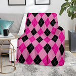 Pink And Black Argyle Pattern Print Blanket