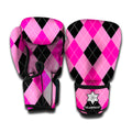 Pink And Black Argyle Pattern Print Boxing Gloves