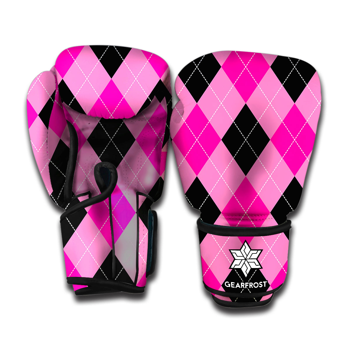 Pink And Black Argyle Pattern Print Boxing Gloves